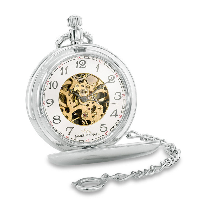 Men's James Michael Mechanical Pocket Watch with Silver-Tone Skeleton Dial (Model: PMA181003)