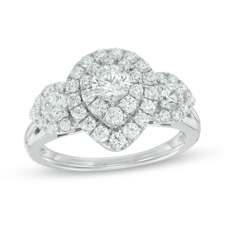 1-1/2 CT. T. W. Diamond Past Present Future® Pear-Shape Frame Ring