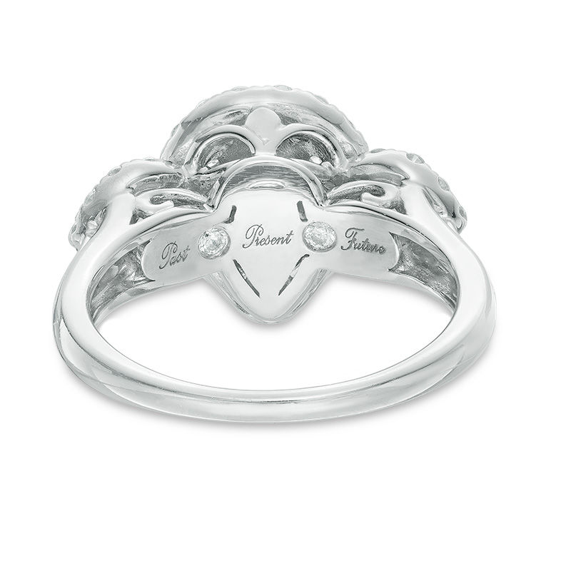 Main Image 3 of 1-1/2 CT. T. W. Diamond Past Present Future® Pear-Shape Frame Ring in 14K White Gold