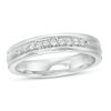 Thumbnail Image 1 of Men's 1/5 CT. T.W. Diamond Groove Wedding Band in 14K White Gold