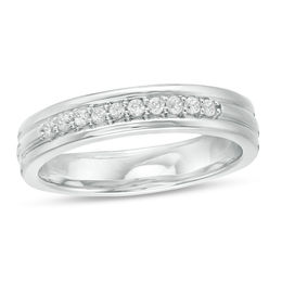 1/5 CT. T.W. Diamond Groove Wedding Band in 14K White Gold