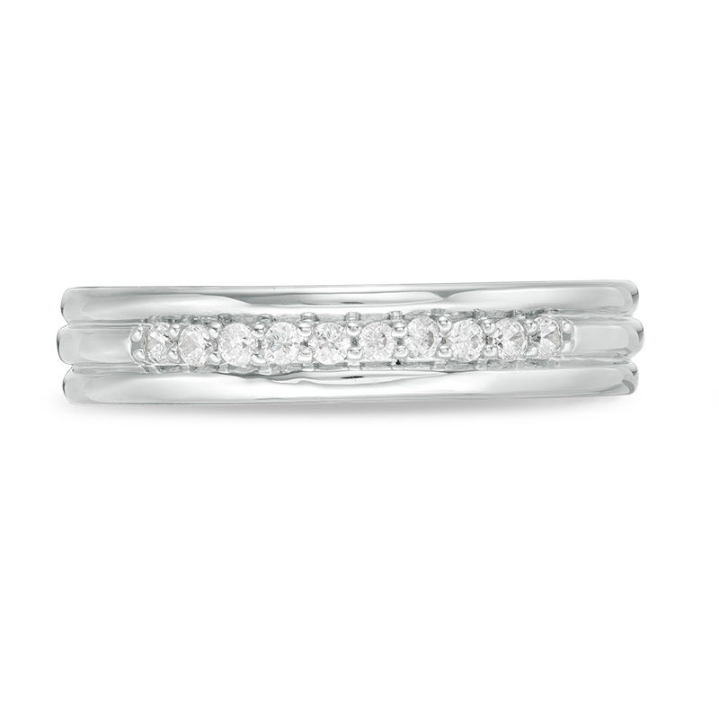 Main Image 4 of Men's 1/5 CT. T.W. Diamond Groove Wedding Band in 14K White Gold