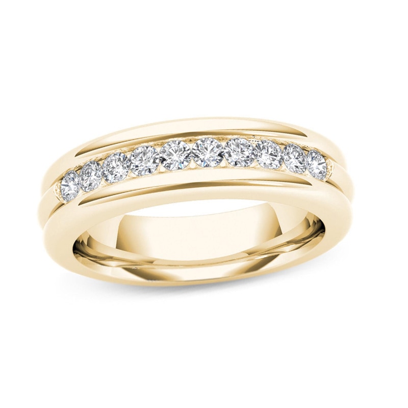 Main Image 1 of Men's 1/5 CT. T.W. Diamond Groove Wedding Band in 14K Gold