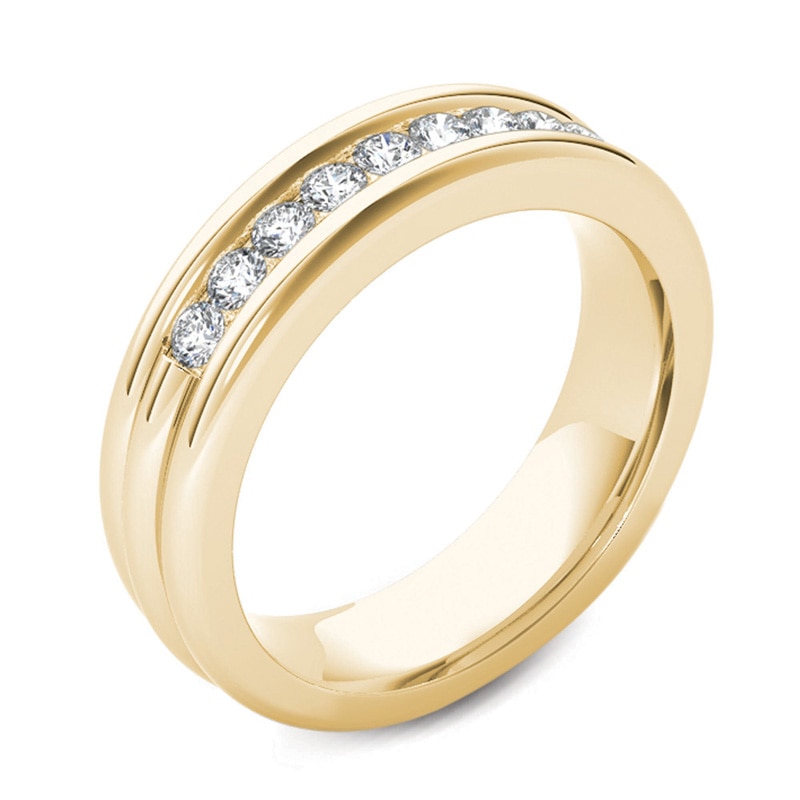 Main Image 2 of Men's 1/5 CT. T.W. Diamond Groove Wedding Band in 14K Gold