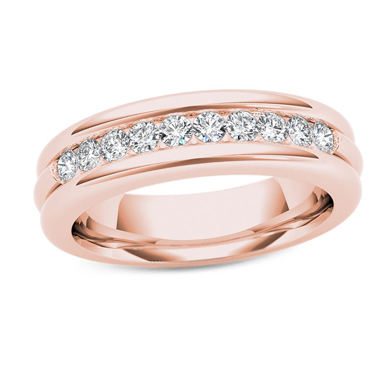 Men's 1/5 CT. T.W. Diamond Groove Wedding Band in 14K Rose Gold