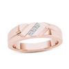 Thumbnail Image 0 of Men's 1/8 CT. T.W. Square-Cut Diamond Three Stone Slant Wedding Band in 14K Rose Gold