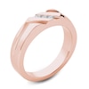 Thumbnail Image 1 of Men's 1/8 CT. T.W. Square-Cut Diamond Three Stone Slant Wedding Band in 14K Rose Gold