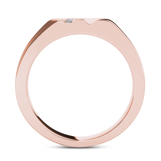 Men's 1/8 CT. T.W. Square-Cut Diamond Three Stone Slant Wedding Band in 14K Rose Gold Men's 1/8 CT. T.W. Square-Cut Diamond Three Stone Slant Wedding Band in 14K Rose Gold