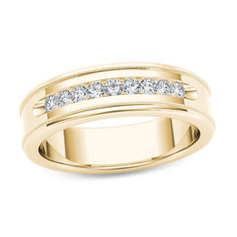 1/3 CT. T.W. Diamond Channel Milgrain Wedding Band in 14K Gold