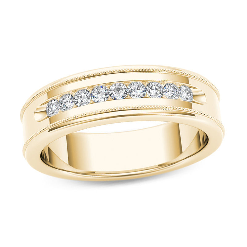Main Image 1 of 1/3 CT. T.W. Diamond Channel Milgrain Wedding Band in 14K Gold