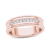 Thumbnail Image 0 of Men's 1/3 CT. T.W. Diamond Channel Milgrain Wedding Band in 14K Rose Gold