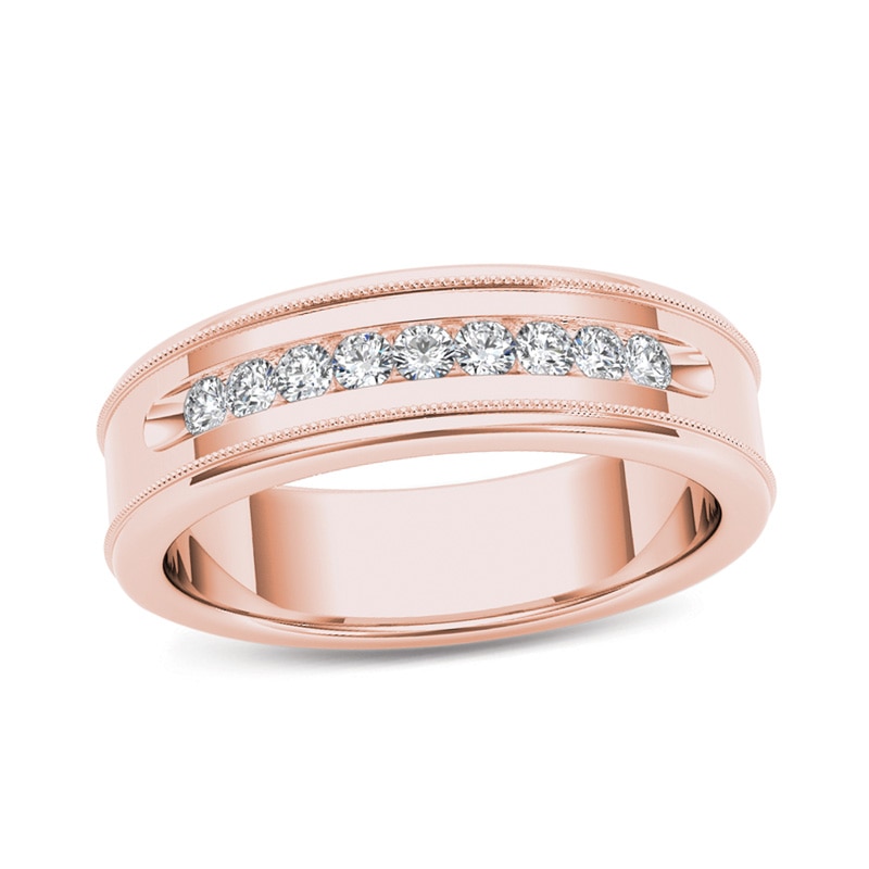 Men's 1/3 CT. T.W. Diamond Channel Milgrain Wedding Band in 14K Rose Gold