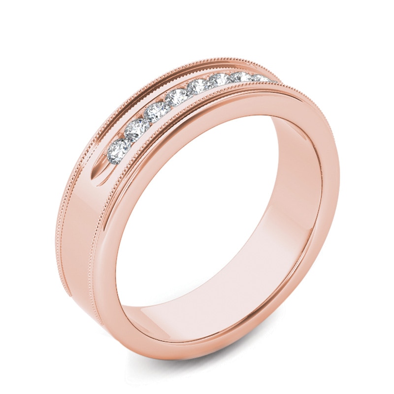 Men's 1/3 CT. T.W. Diamond Channel Milgrain Wedding Band in 14K Rose Gold