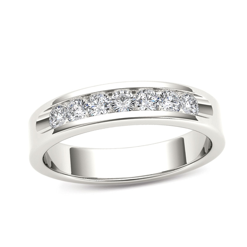 Men's 1/2 CT. T.W. Diamond Seven Stone Wedding Band in 14K White Gold