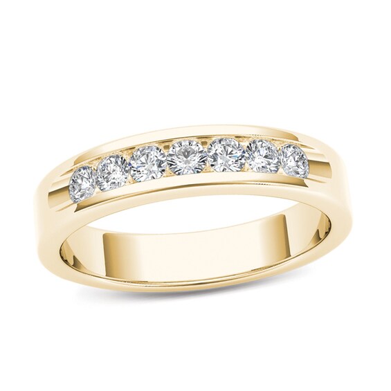 Men's 1/2 CT. T.W. Diamond Seven Stone Wedding Band in 14K Gold | Zales