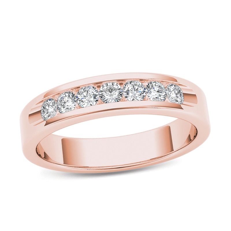 Main Image 1 of 1/2 CT. T.W. Diamond Seven Stone Wedding Band in 14K Rose Gold
