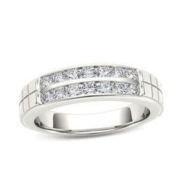 3/4 CT. T.W. Diamond Two Row Etched Wedding Band in 14K White Gold
