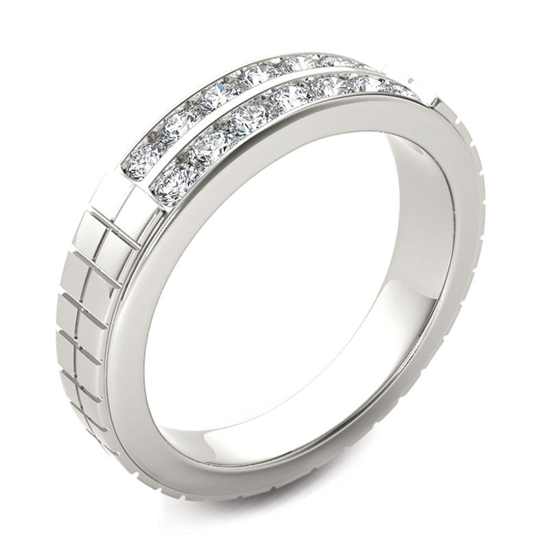 Main Image 2 of 3/4 CT. T.W. Diamond Two Row Etched Wedding Band in 14K White Gold