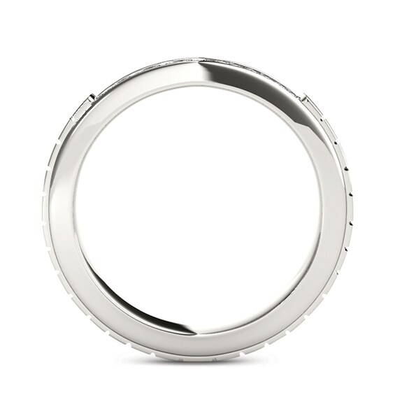 3/4 CT. T.w. Diamond Two Row Etched Wedding Band in 14K White Gold