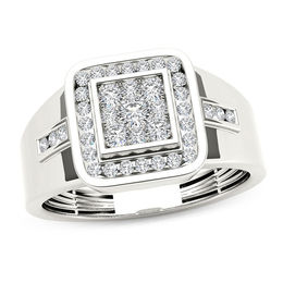 Zales Men's 1/2 ct. T.W. Composite Diamond Square Frame Signet Ring in 14K White Gold