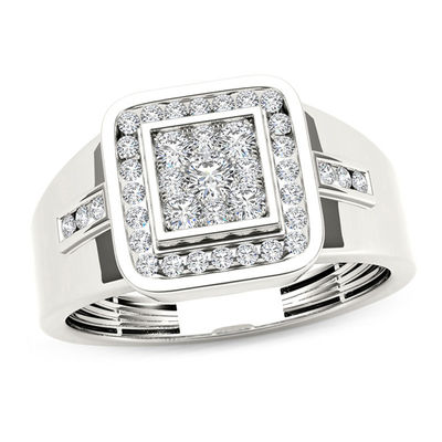 Men's 1/2 CT. T.W. Composite Diamond Square Frame Signet Ring in 14K ...