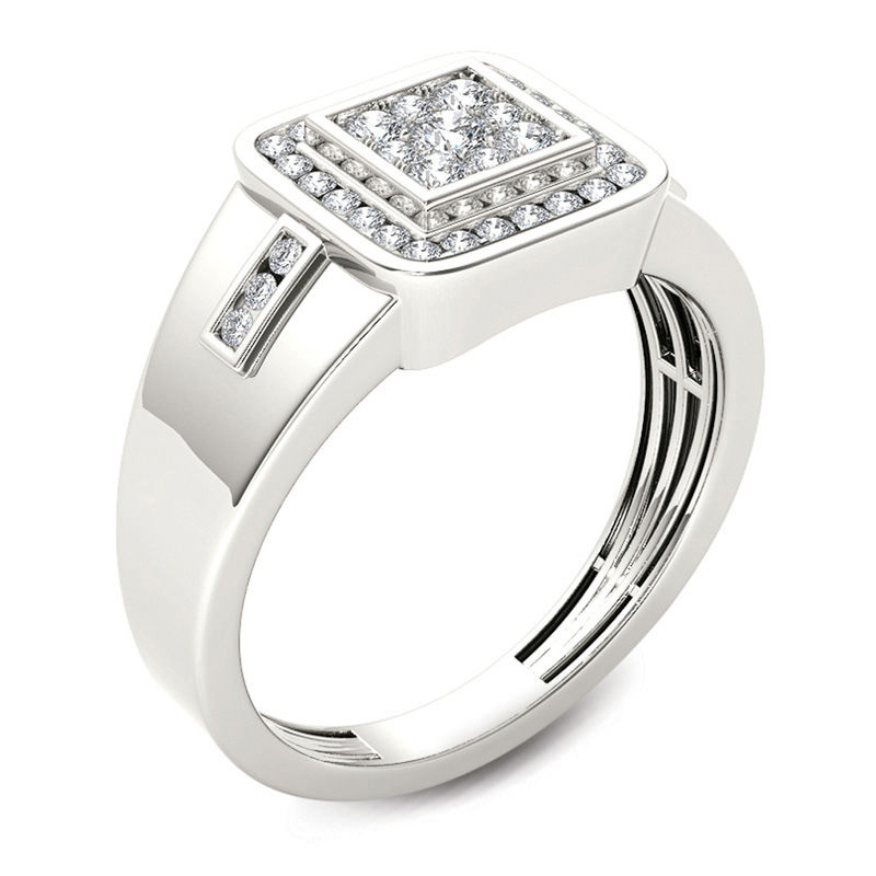 Men's 1/2 CT. T.W. Composite Diamond Square Frame Signet Ring in 14K White Gold