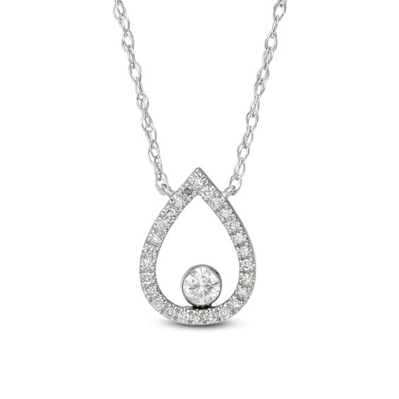 1/10 CT. T.w. Diamond Open Teardrop Necklace in 10K White Gold