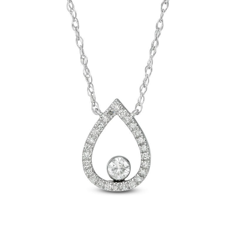 Main Image 1 of 1/10 CT. T.W. Diamond Open Teardrop Necklace in 10K White Gold