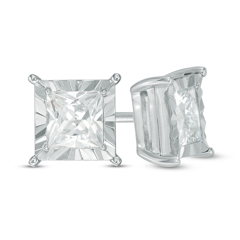 Main Image 1 of 3/4 CT. T.W. Princess-Cut Diamond Solitaire Stud Earrings in 10K White Gold