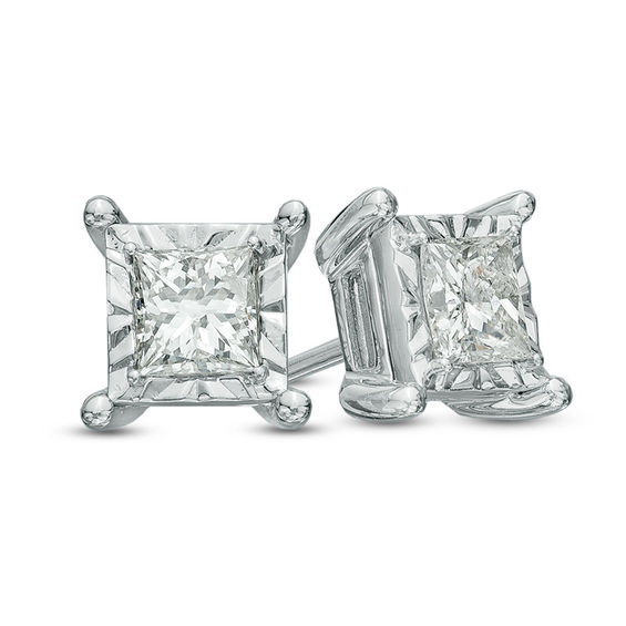 1 CT. T.w. Princess-Cut Diamond Solitaire Stud Earrings in 10K White Gold