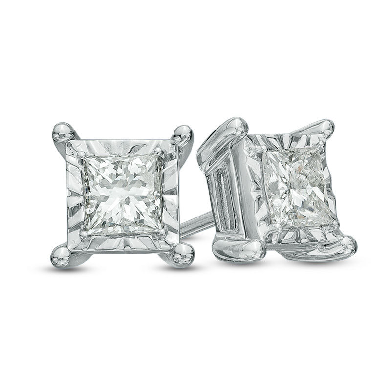 1 CT. T.W. Princess-Cut Diamond Solitaire Stud Earrings in 10K White Gold