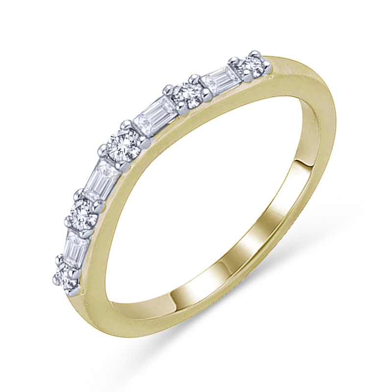 1/4 CT. T.W. Baguette-Cut and Round Diamond Alternating Wedding Band in 14K Gold