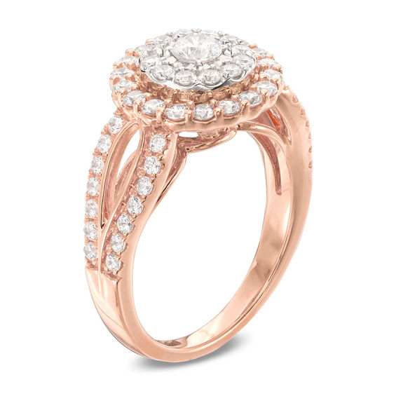 1-1/5Ct. T.w. Diamond Frame Split Shank Engagement Ring in 14K Rose Gold