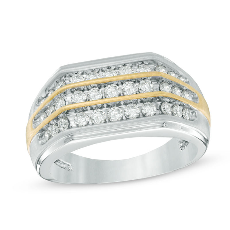 Main Image 1 of 1 CT. T.W. Diamond Three Row Wedding Band in 10K Two-Tone Gold