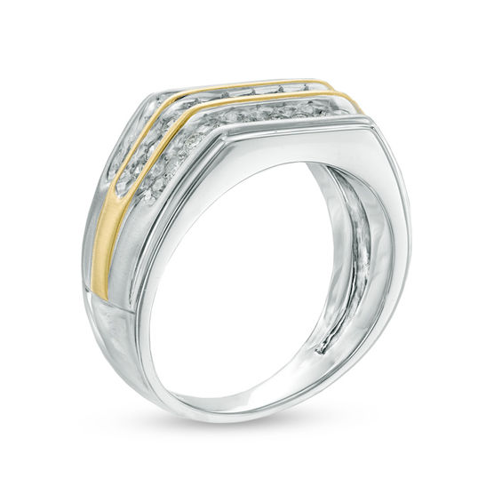 1 CT. T.w. Diamond Three Row Wedding Band in 10K Two-Tone Gold