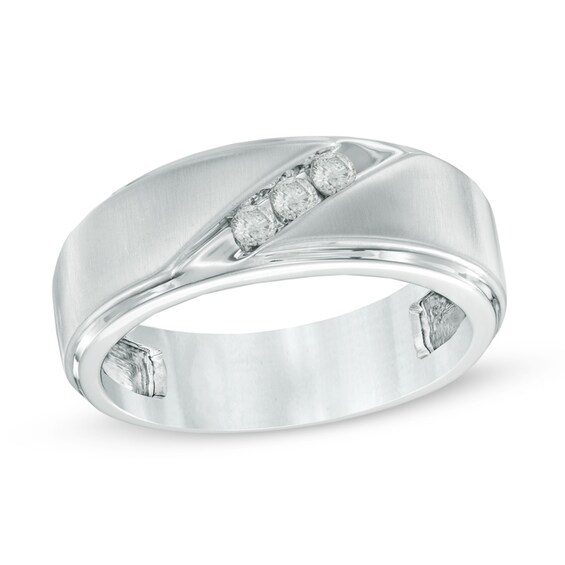 1/3 CT. T.w. Diamond Three Stone Slant Wedding Band in 10K White Gold
