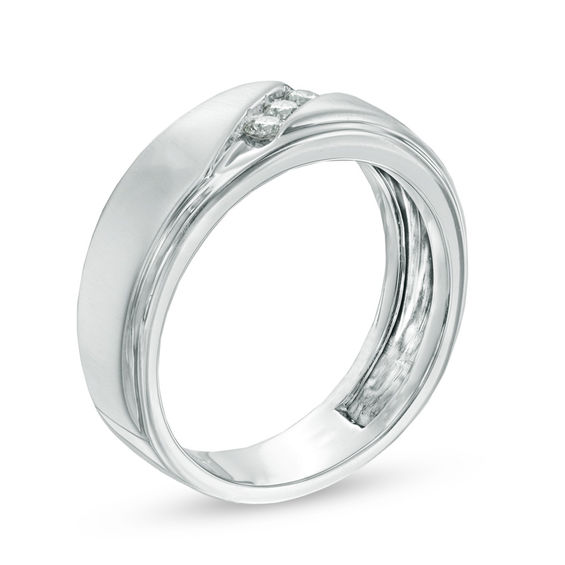 1/3 CT. T.w. Diamond Three Stone Slant Wedding Band in 10K White Gold