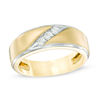 Thumbnail Image 1 of 1/3 CT. T.W. Diamond Satin Three Stone Slant Wedding Band in 10K Gold