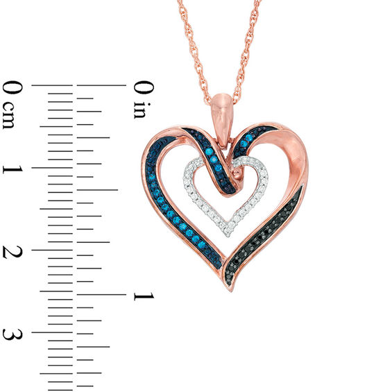 1/6 CT. T.W. Enhanced Blue, Black and White Diamond Heart Pendant in Sterling Silver with 14K Rose Gold Plate 1/6 CT. T.W. Enhanced Blue, Black and White Diamond Heart Pendant in Sterling Silver with 14K Rose Gold Plate