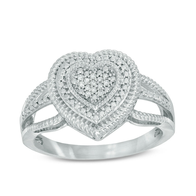 Main Image 1 of Diamond Accent Heart Frame Split Shank Ring in Sterling Silver