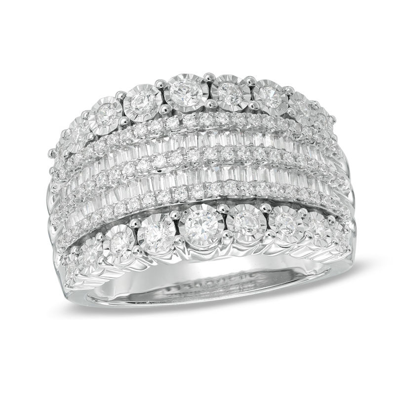 Main Image 1 of 1 CT. T.W. Round and Baguette-Cut Diamond Anniversary Band in 10K White Gold