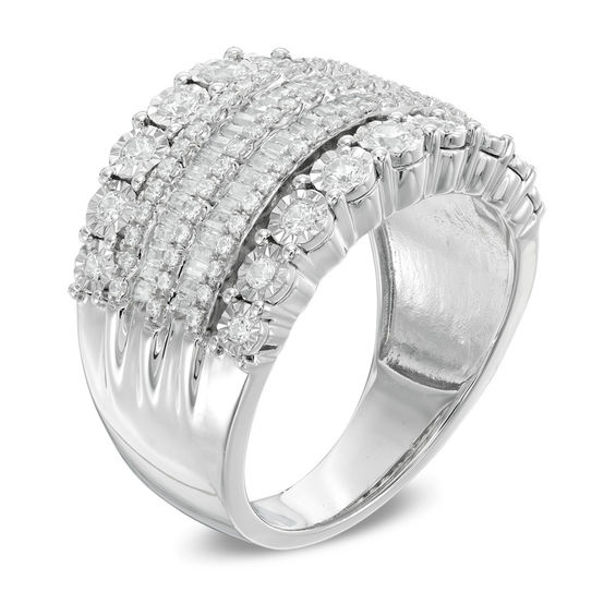 1 CT. T.w. Round and Baguette-Cut Diamond Anniversary Band in 10K White Gold