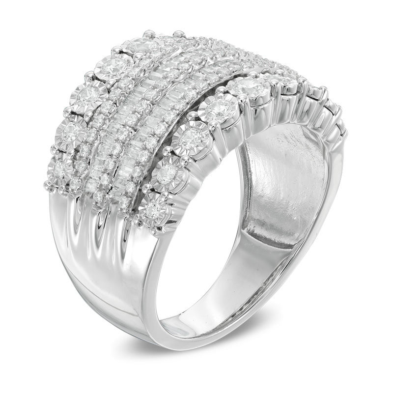 Main Image 2 of 1 CT. T.W. Round and Baguette-Cut Diamond Anniversary Band in 10K White Gold