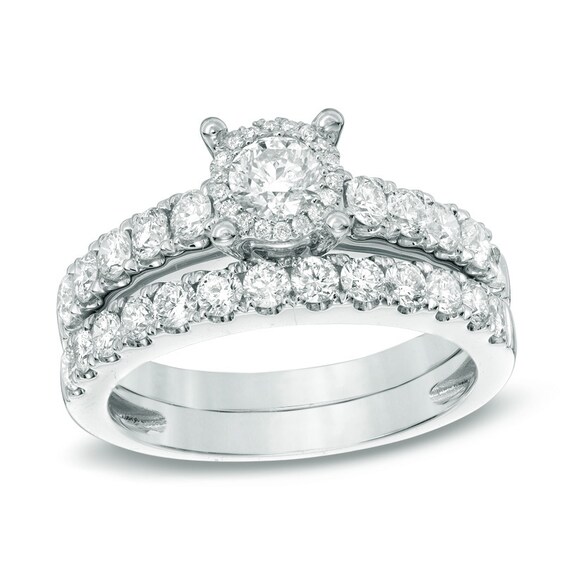 1-1/2 CT. T.w. Diamond Frame Bridal Set in 14K White Gold