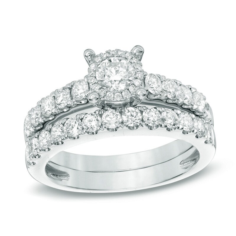 Main Image 1 of 1-1/2 CT. T.W. Diamond Frame Bridal Set in 14K White Gold