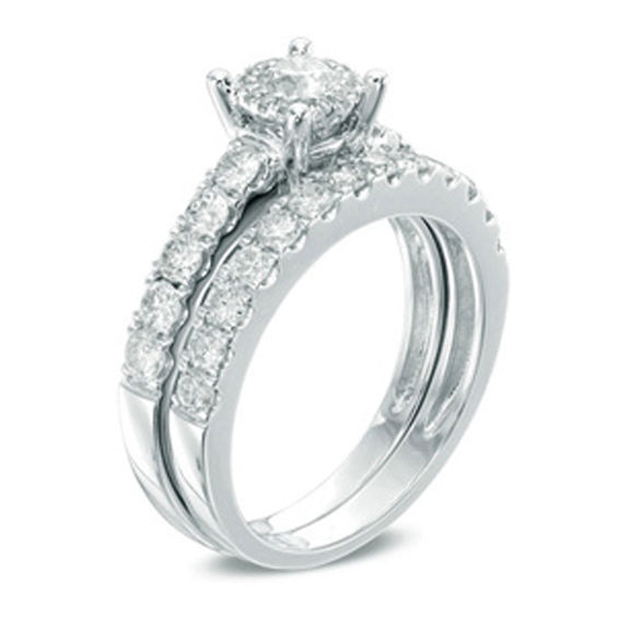 1-1/2 CT. T.w. Diamond Frame Bridal Set in 14K White Gold