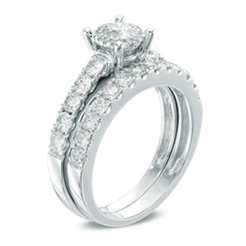 Main Image 2 of 1-1/2 CT. T.W. Diamond Frame Bridal Set in 14K White Gold
