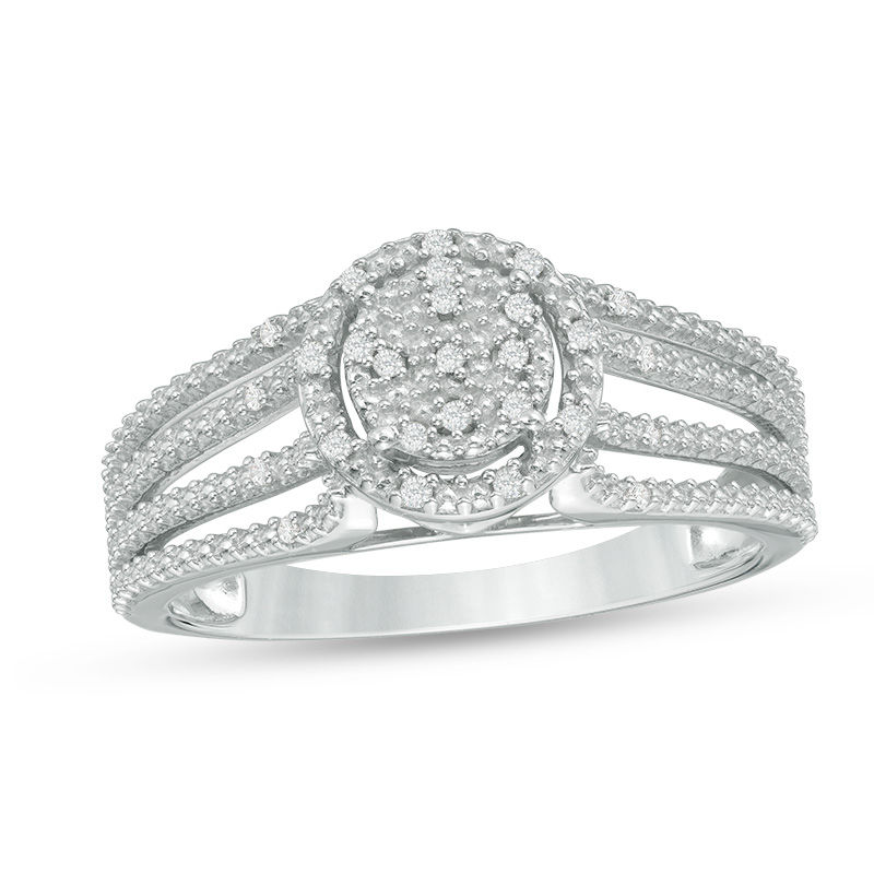 Main Image 1 of 1/15 CT. T.W. Diamond Frame Multi-Row Split Shank Ring in Sterling Silver