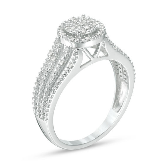 1/15 CT. T.w. Diamond Frame Multi-Row Split Shank Ring in Sterling Silver