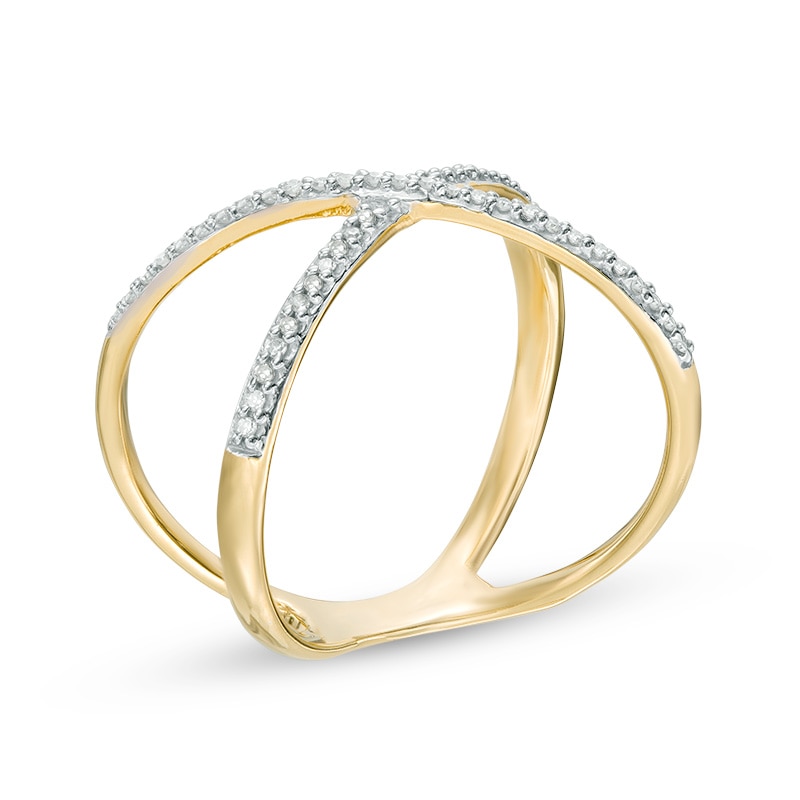 Main Image 2 of 1/8 CT. T.W. Diamond Split Shank Orbit Ring in Sterling Silver with Yellow Rhodium